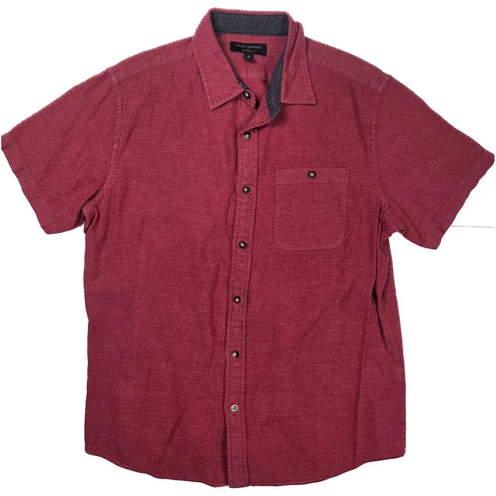 Banana Republic Standard Fit Red Chest Pocket Button Up S/S Shirt Men's Size M